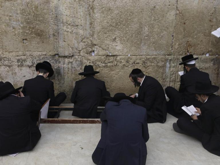 Orthodoxe Juden beten an der Klagemauer in der Altstadt von Jerusalem.
