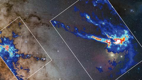 Das Forscherteam hat die Sternentstehung im Pfeifennebel (links) und in der Rho-Ophiuchi-Wolke (rechts) untersucht