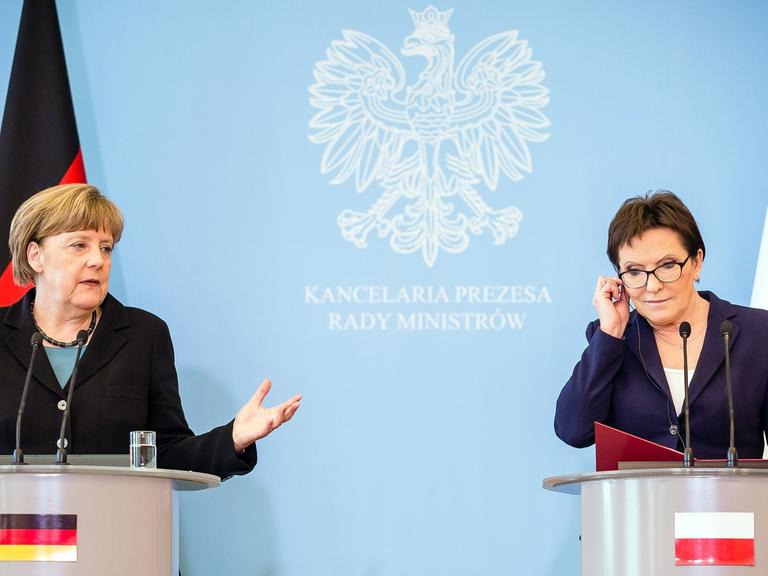 Bundeskanzlerin Angela Merkel und die polnische Ministerpräsidentin Ewa Kopacz bei den deutsch-polnischen Regierungskonsultationen.