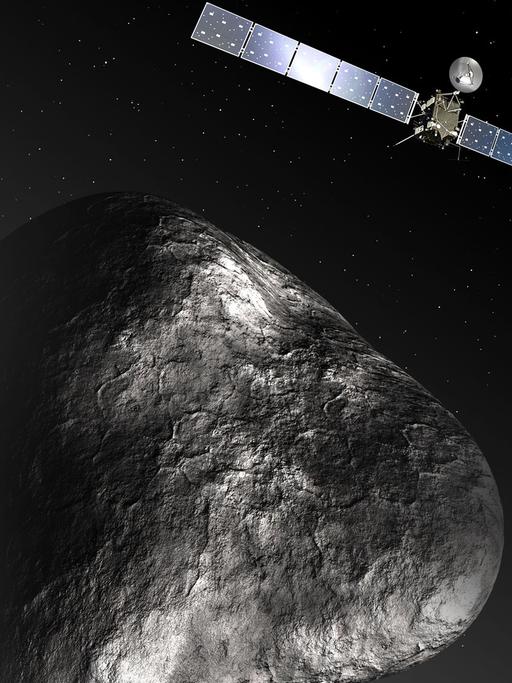 Eine Animation der European Space Agency (ESA) zeigt die Raumsonde "Rosetta" in der Nähe des Kometen 67P/Churyumov–Gerasimenko.