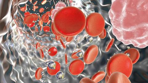 Grafische Darstellung von Nanopartikeln im Blut