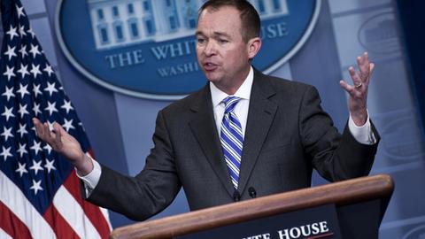 Office of Management and Budget Director Mick Mulvaney speaks about US President Donald Trump's budget during a press briefing at the White House February 27, 2017 in Washington, DC. / AFP PHOTO / Brendan Smialowski