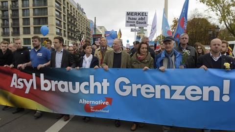 AfD-Politiker Frauke Petry, Alexander Gauland und Beatrix von Storch und andere bei einer Demonstration in Berlin