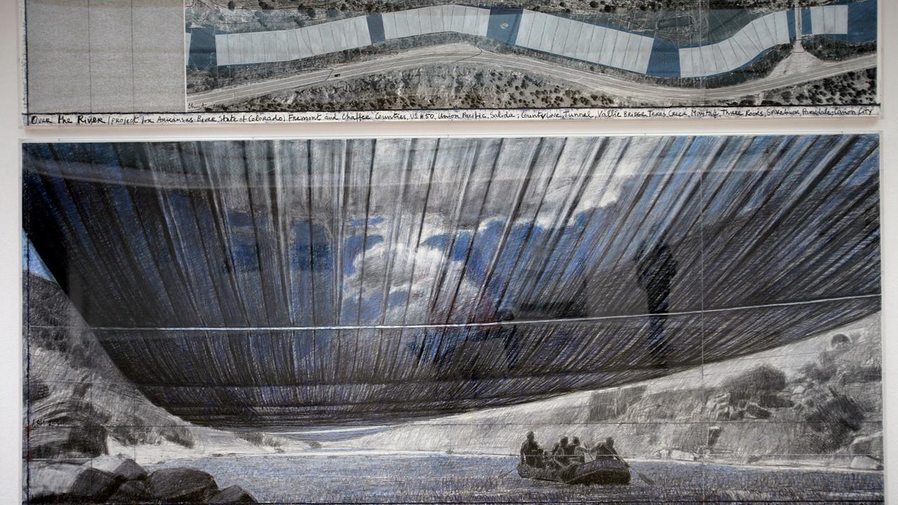 Entwurf des Projektes "Over the River" des Künstlerpaares Christo und Jeanne-Claude. Geplant ist die Verhüllung des Flusses Arkansas im US-Bundesstaat Colorado.