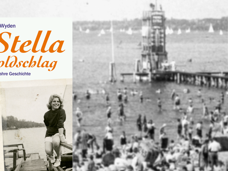 Cover von Peter Wydens "Stella Goldschlag", im Hintergrund sind Badegäste im Berliner Strandbad Wannsee um 1935 zu sehen