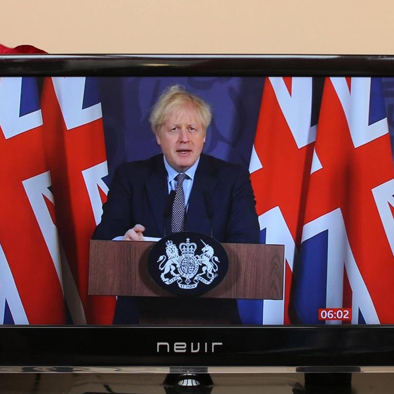 Boris Johnson während einer Fernsehansprache zur Bekanntgabe der Einigung auf ein Post-Brexit-Handelsabkommen