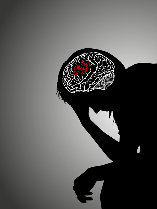 Grafik zeigt Silhouette eines Menschen, in dessen Gehirn ein Knoten sitzt