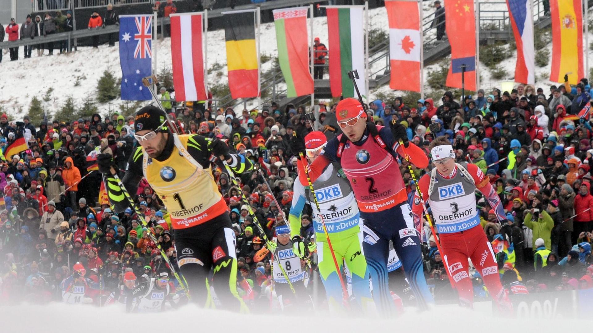 Biathlon Weltcup 15 km Massenstart Herren am 11.01.2015 in der DKB-Ski-Arena in Oberhof (Thüringen).