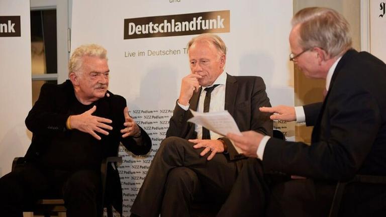 Prof. Hans Ulrich Gumbrecht, Jürgen Trittin und Eric Gujer (v.l.)