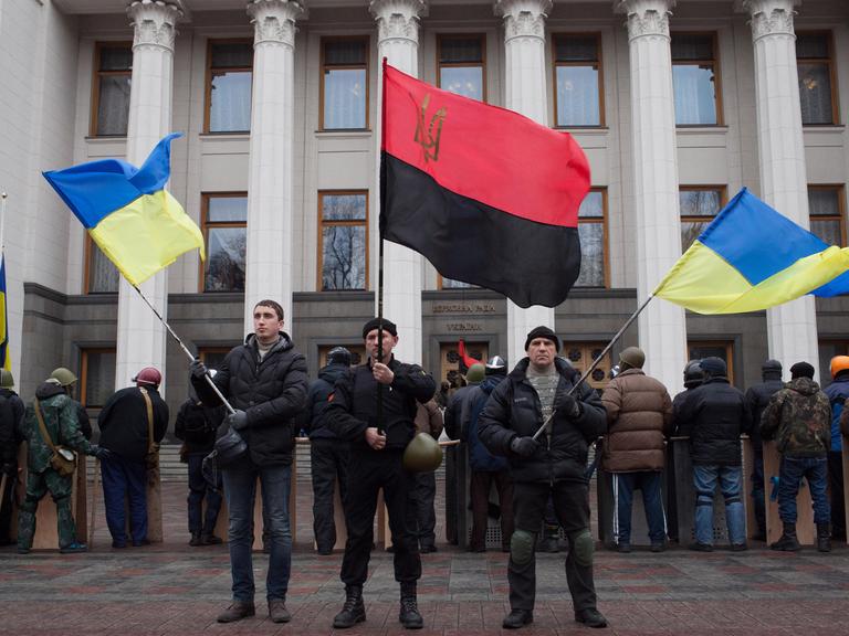 Pro-europäische Demonstranten vor dem Parlament in Kiew am 22.02.2014.