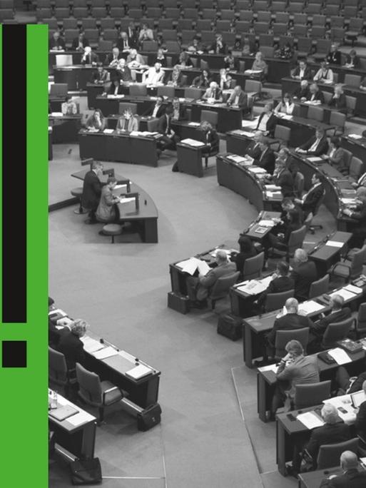 Hintergrundbild: Bundestags-Debatte 15.2.2018; im Vordergrund: Buchcover.