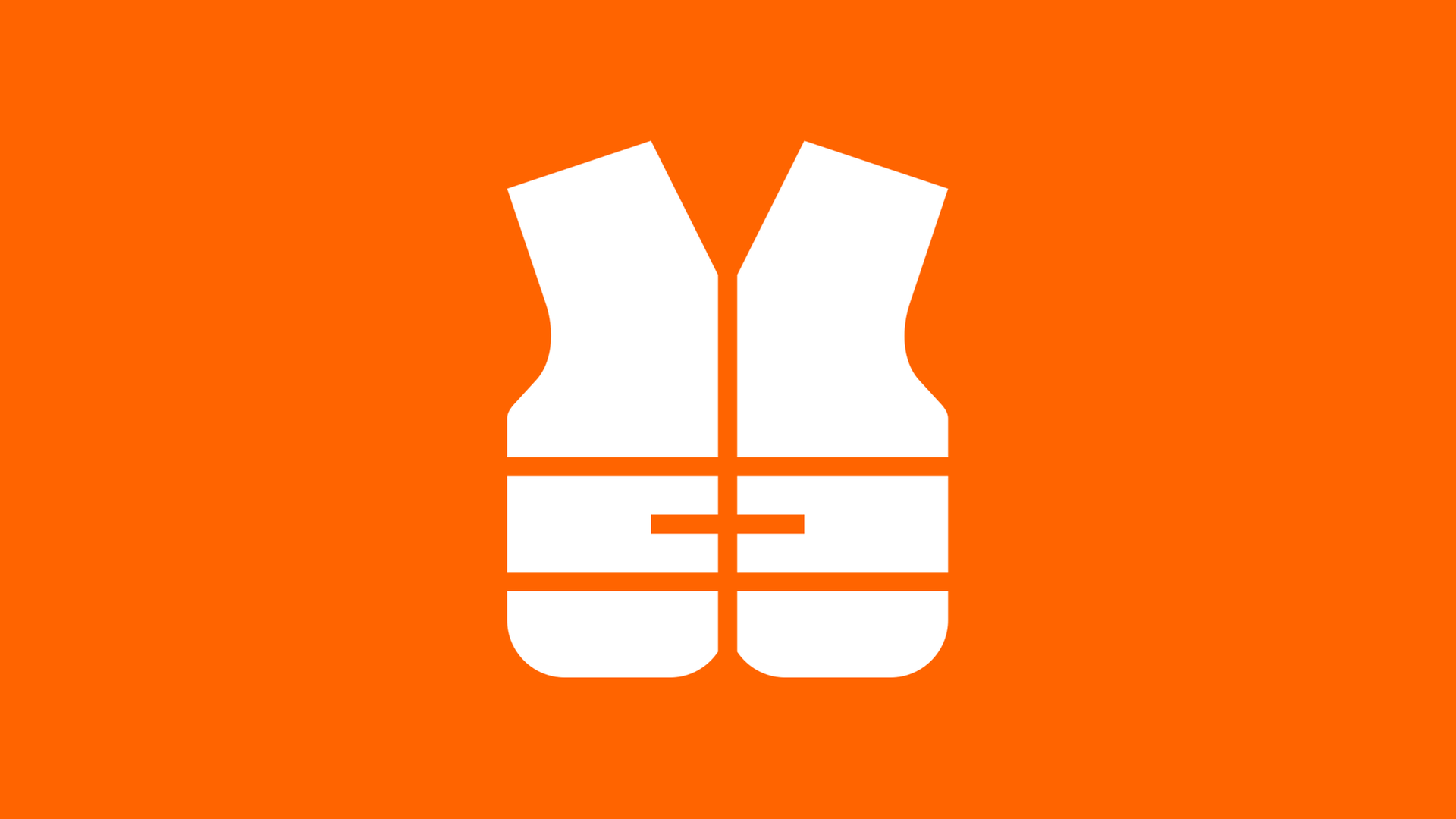 Eine stilisierte Rettungsweste in weiß auf orangenem Hintergrund