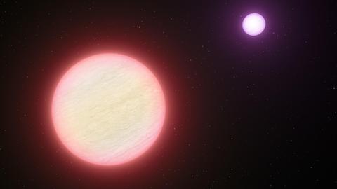 Die Illustration zeigt eine künstlerische Interpretation des Doppelsternensystems mit der Katalognummer CFBDSIR 1458+10B. Ein französisch-amerikanisches Astronomenteam hat das ungewöhnlich kühle, sternartige Objekt entdeckt. Bei dem Himmelskörper handelt es sich um einen sogenannten Braunen Zwerg.