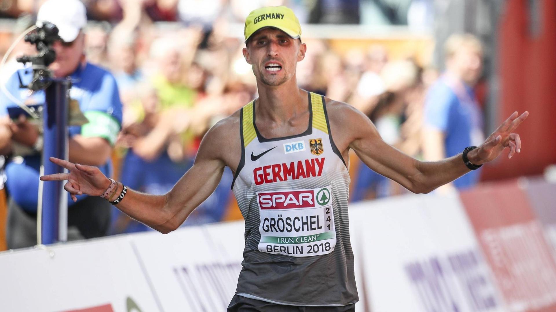 Marathonläufer Tom Gröschel bei den European Athletics Championships am 12.08.18 im Olympiastadion in Berlin.