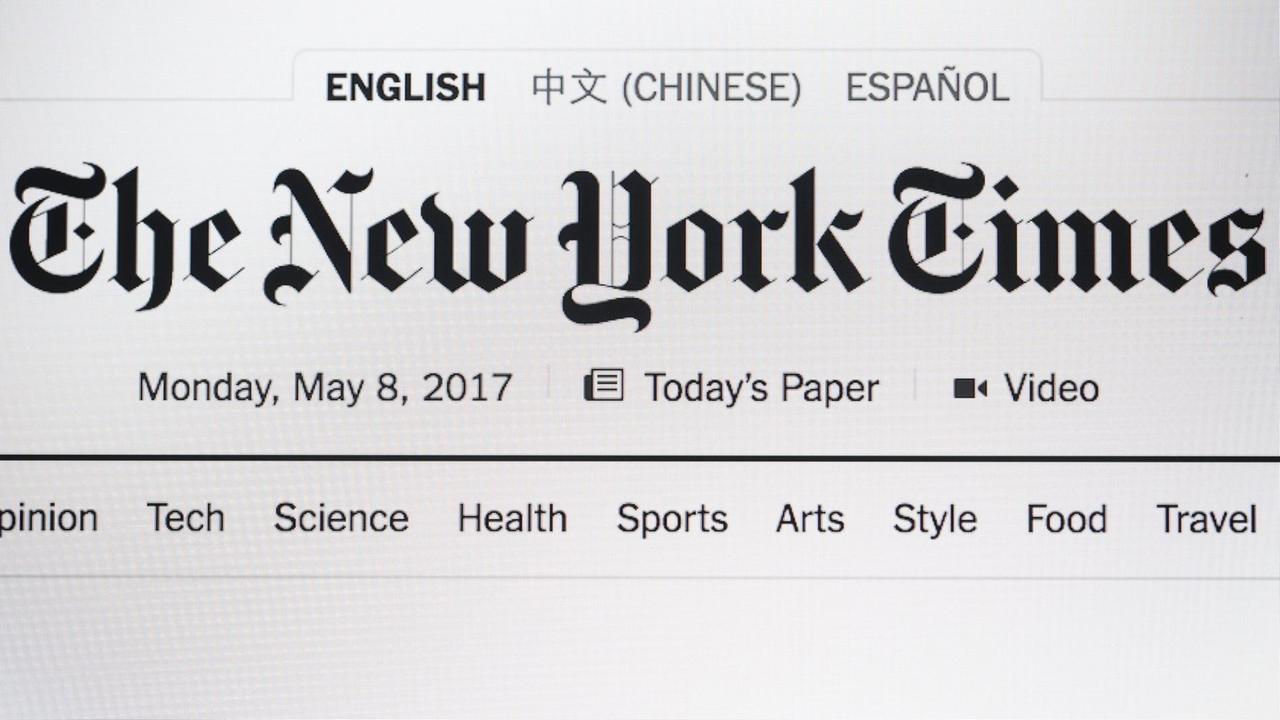 Die Titelseite der digitalen Ausgabe der "New York Times" vom 8. Mai 2017 auf einem Bildschirm
