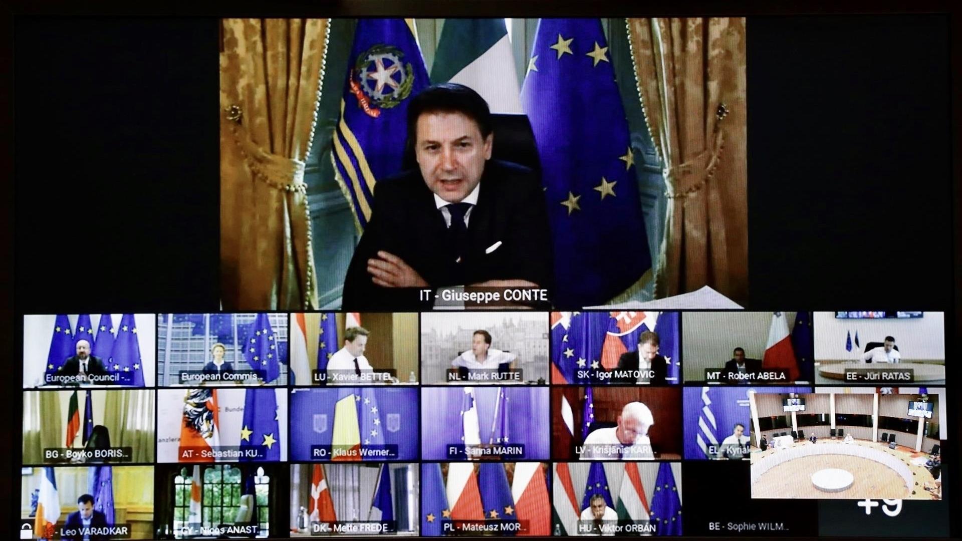 Italiens Staatschef Giuseppe Conte auf dem EU-Videogipfel am 19. Juni2020