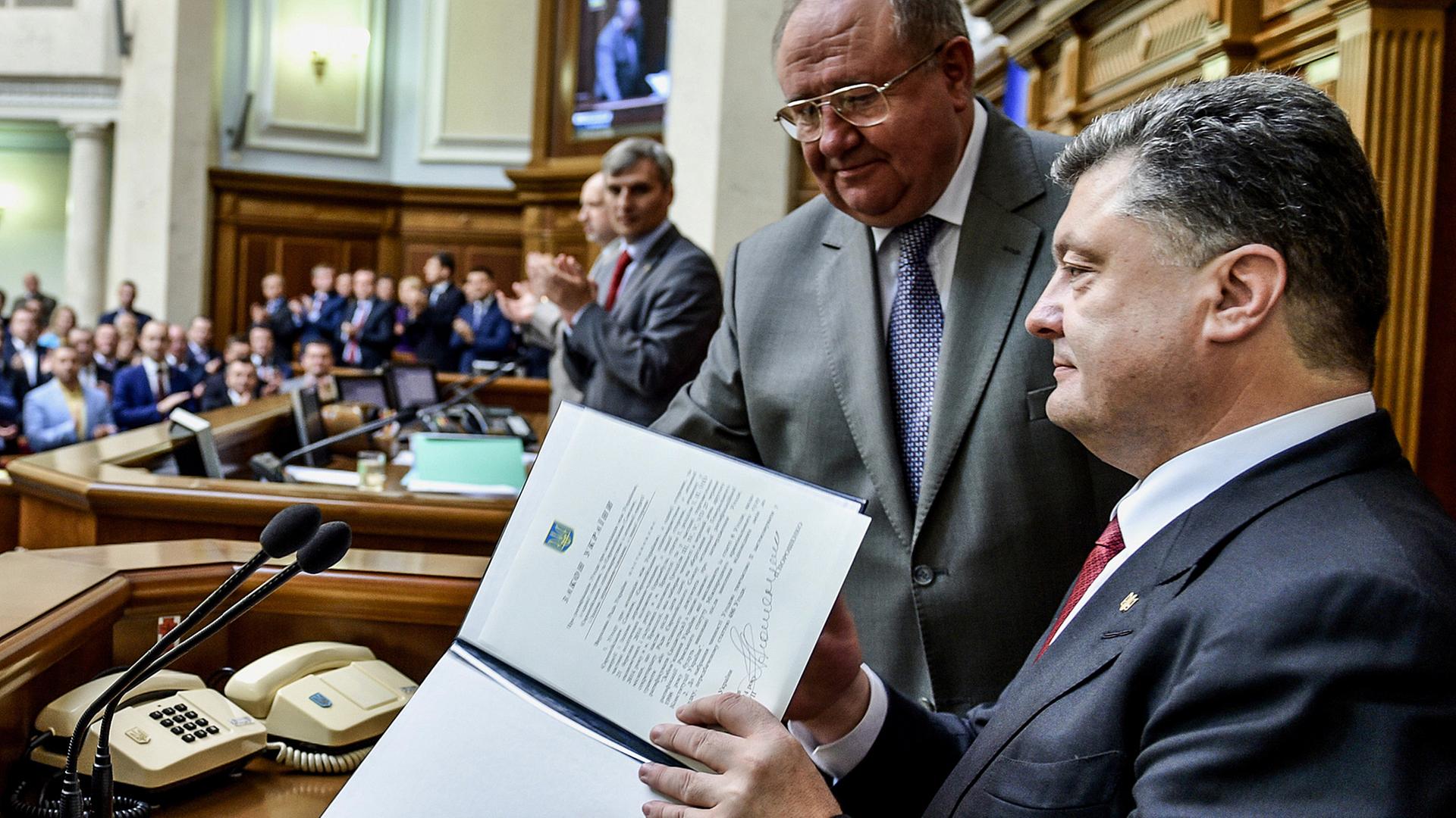 Der ukrainische Präsident Petro Poroschenko nach Unterzeichnung des Partnerschaftsabkommens.