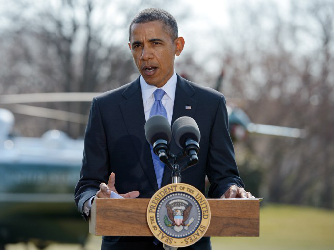 US-Präsident Obama bei einer Stellungnahme im Garten des Weißen Hauses