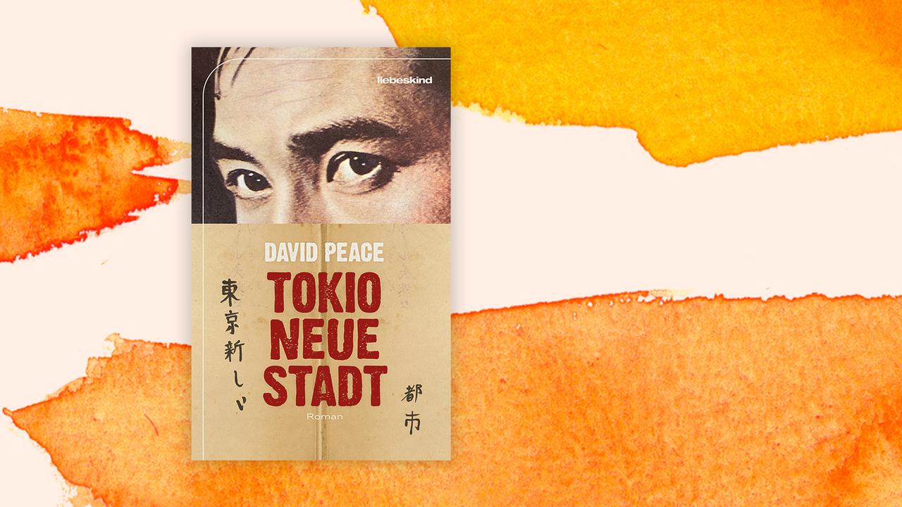 Das Cover des Buches "Tokio, neue Stadt" von David Peace auf orange-weißem Hintergrund.