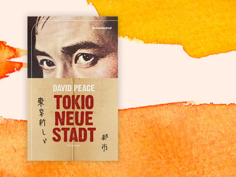 Das Cover des Buches "Tokio, neue Stadt" von David Peace auf orange-weißem Hintergrund.