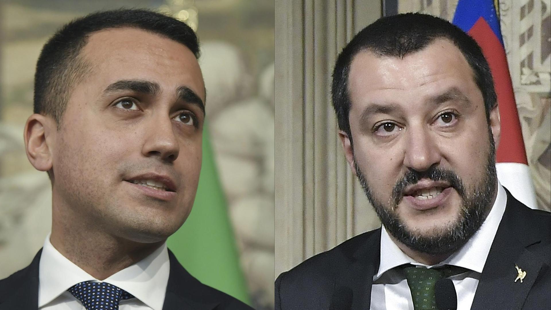 Die Fotomontage zeigt Luigi di Maio, Parteichef der Fünf-Sterne-Bewegung und Matteo Salvini, den Vorsitzenden der rechtspopulistischen Partei Lega.