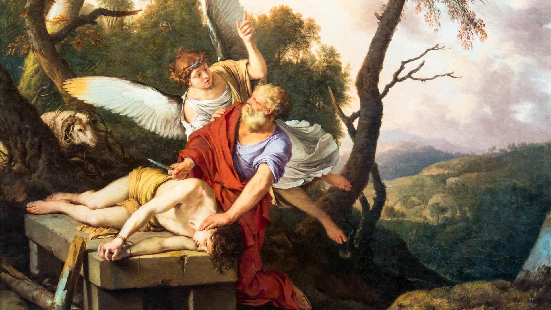 Das Gemälde "Das Opfer des Abraham" von Laurent de la Hyre aus dem 17. Jahrhundert zeigt Abraham, der von einem Engel daran gehindert wird, seinen Sohn Isaak zu opfern.