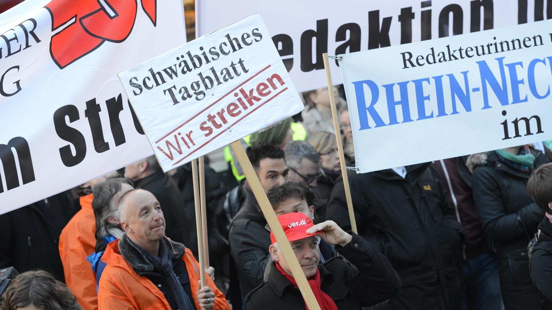 Am 20.02.2014 demonstrierten Journalisten in Tübingen im Rahmen eines Warnstreiks.