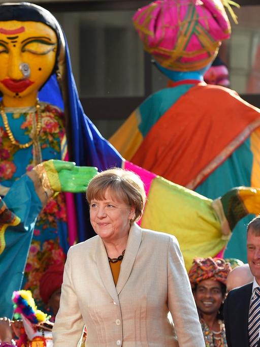 Bundeskanzlerin Angela Merkel und der indische Premierminister Narendra Modi bei der Eröffnung der Hannover Messe.