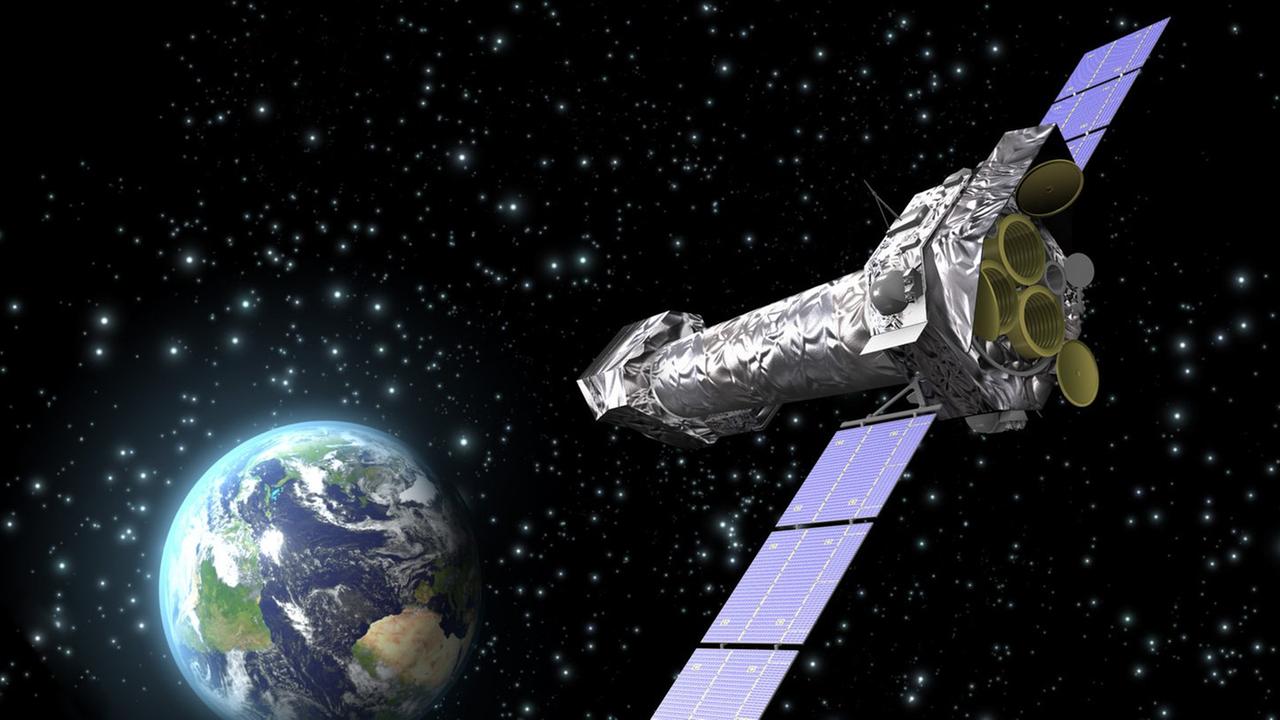 XMM-Newton in der Umlauf um die Erde (Zeichnung)