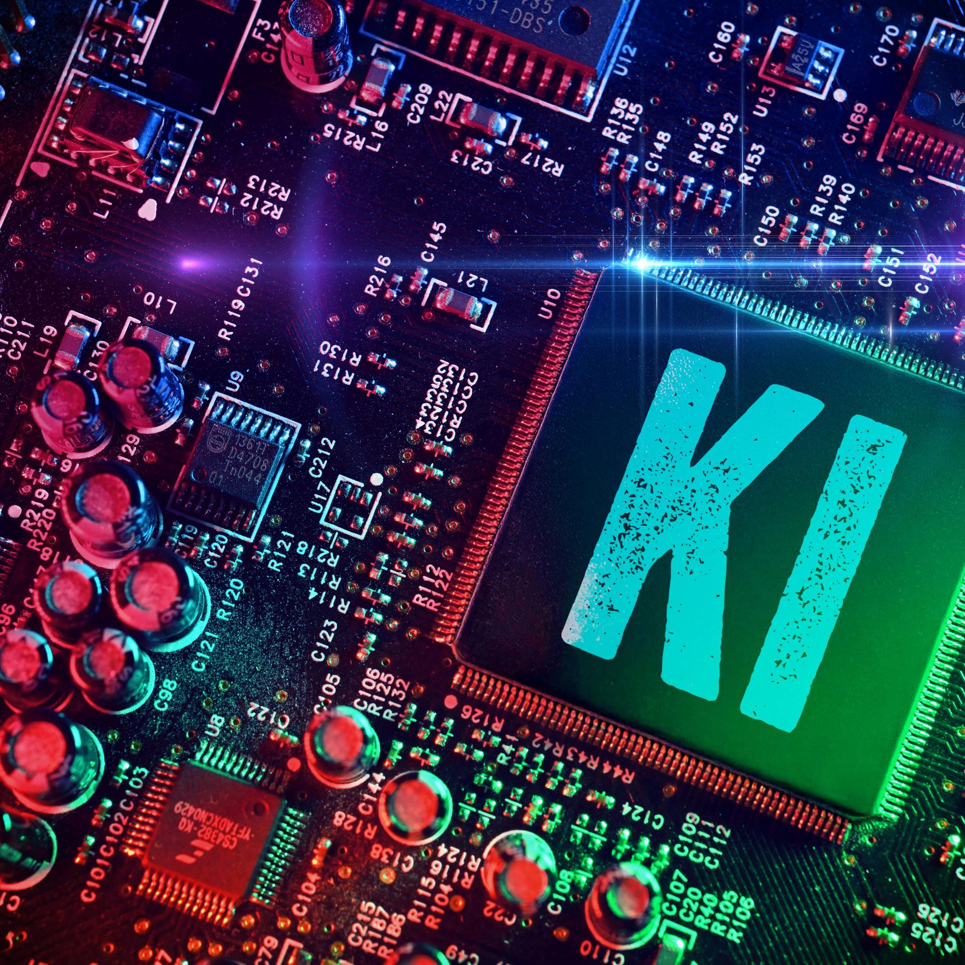 Computerchip mit Aufschrift KI (Fotomontage)