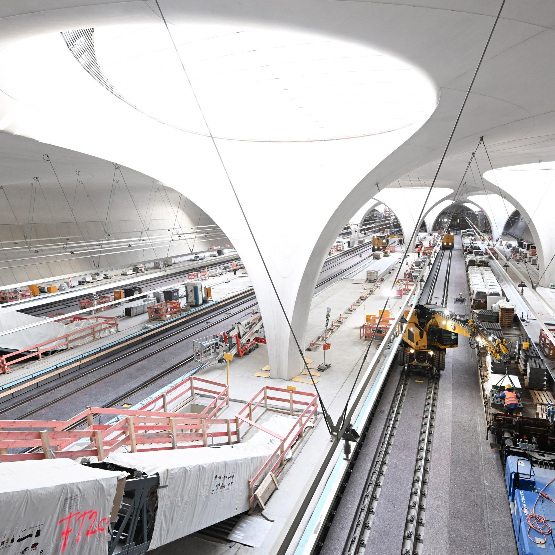 Die Baustelle des neuen unter die Erde verlegten Hauptbahnhofs im Rahmen des Bahnprojekts Stuttgart 21.