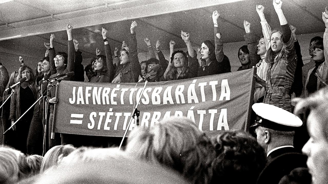 Demonstrierende Frauen am 24. Oktober 1975 in Reykjavík, Island