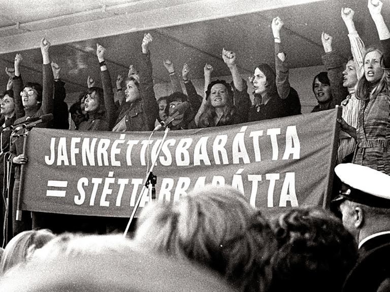 Demonstrierende Frauen am 24. Oktober 1975 in Reykjavík, Island