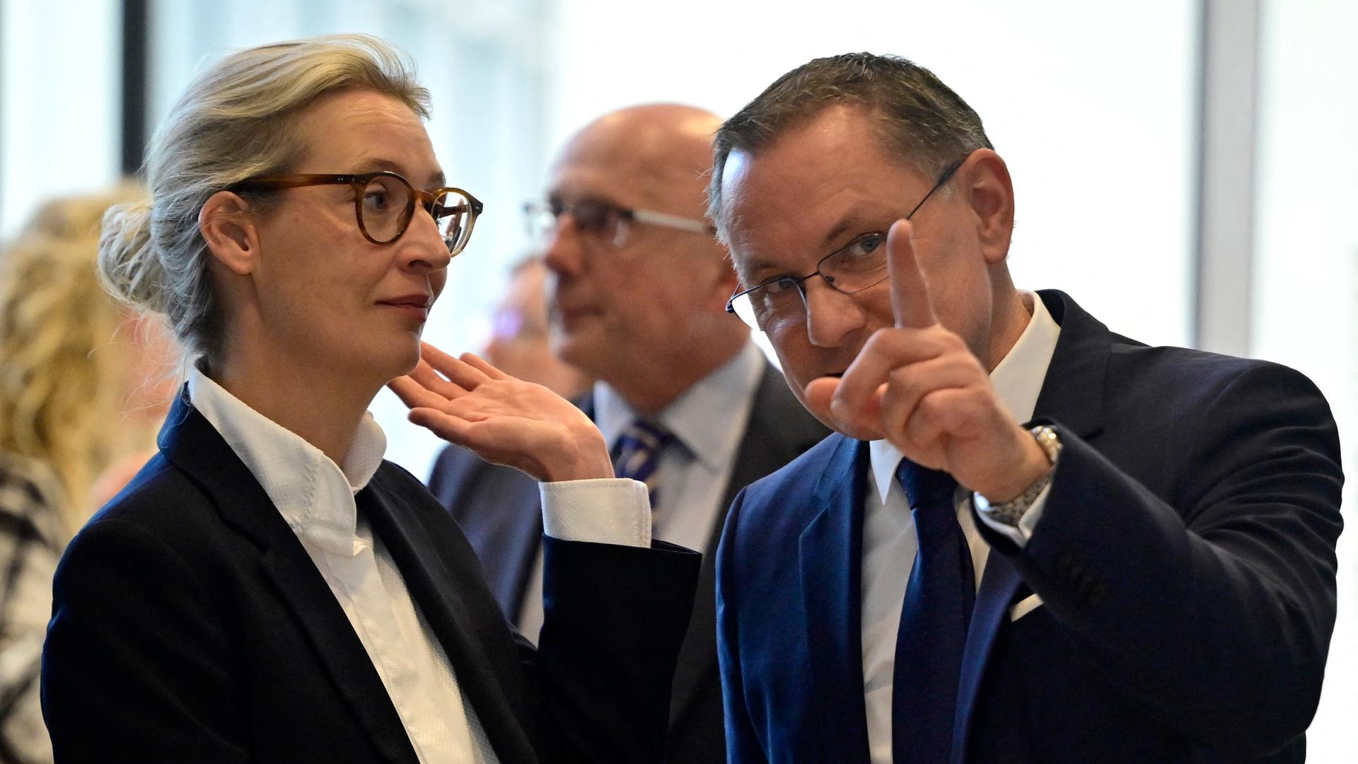 Alice Weidel und Tino Chrupalla, die AfD-Vorsitzenden, im Porträt.