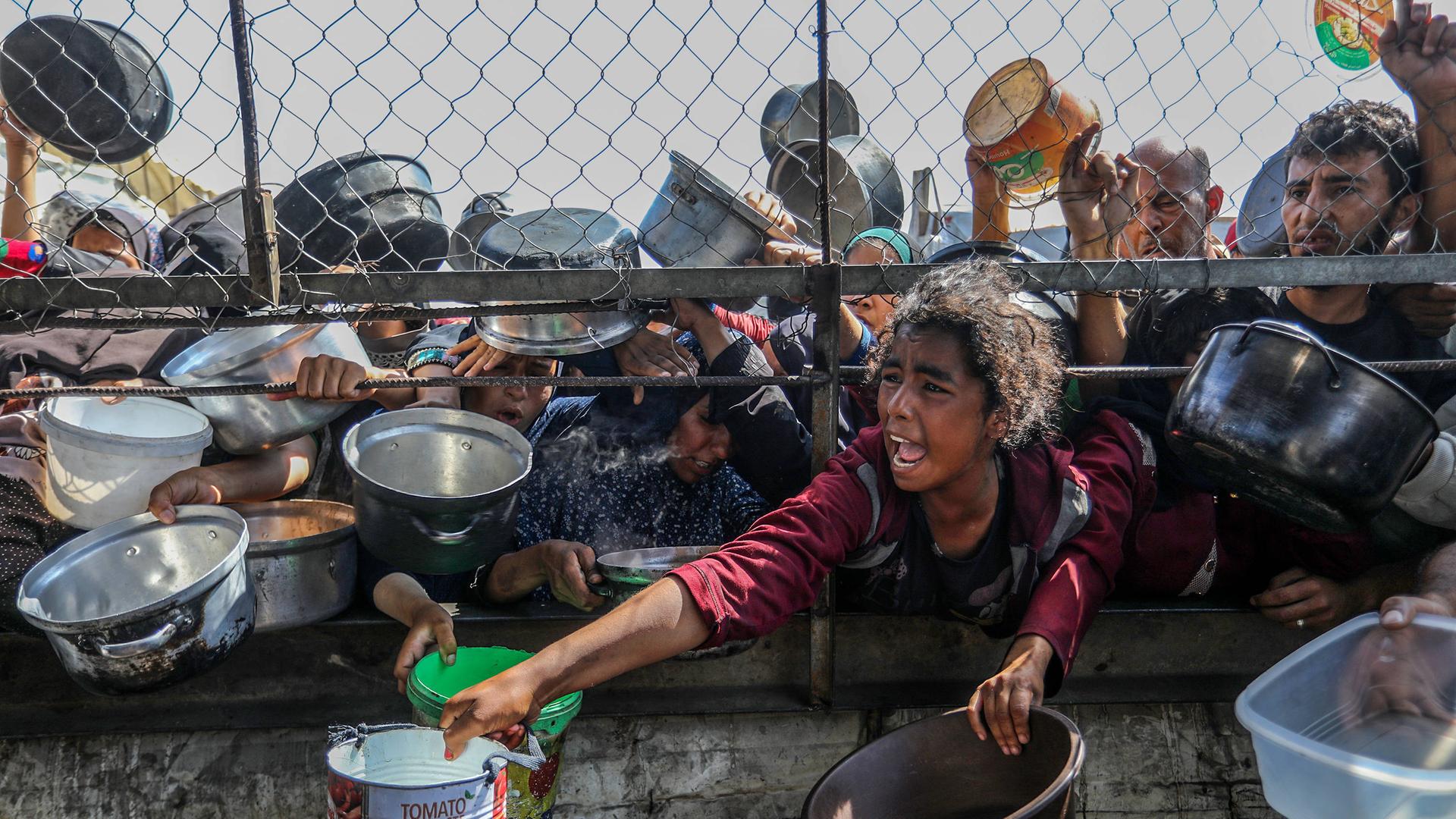 Menschen betteln um Essen in Gaza Menschen betteln um Essen in Gaza