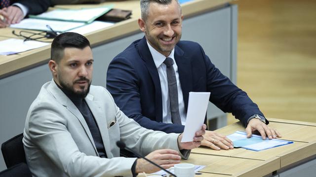 AfD-Politiker Tobias Rausch und Ulrich Siegmund im Landtag von Sachsen-Anhalt