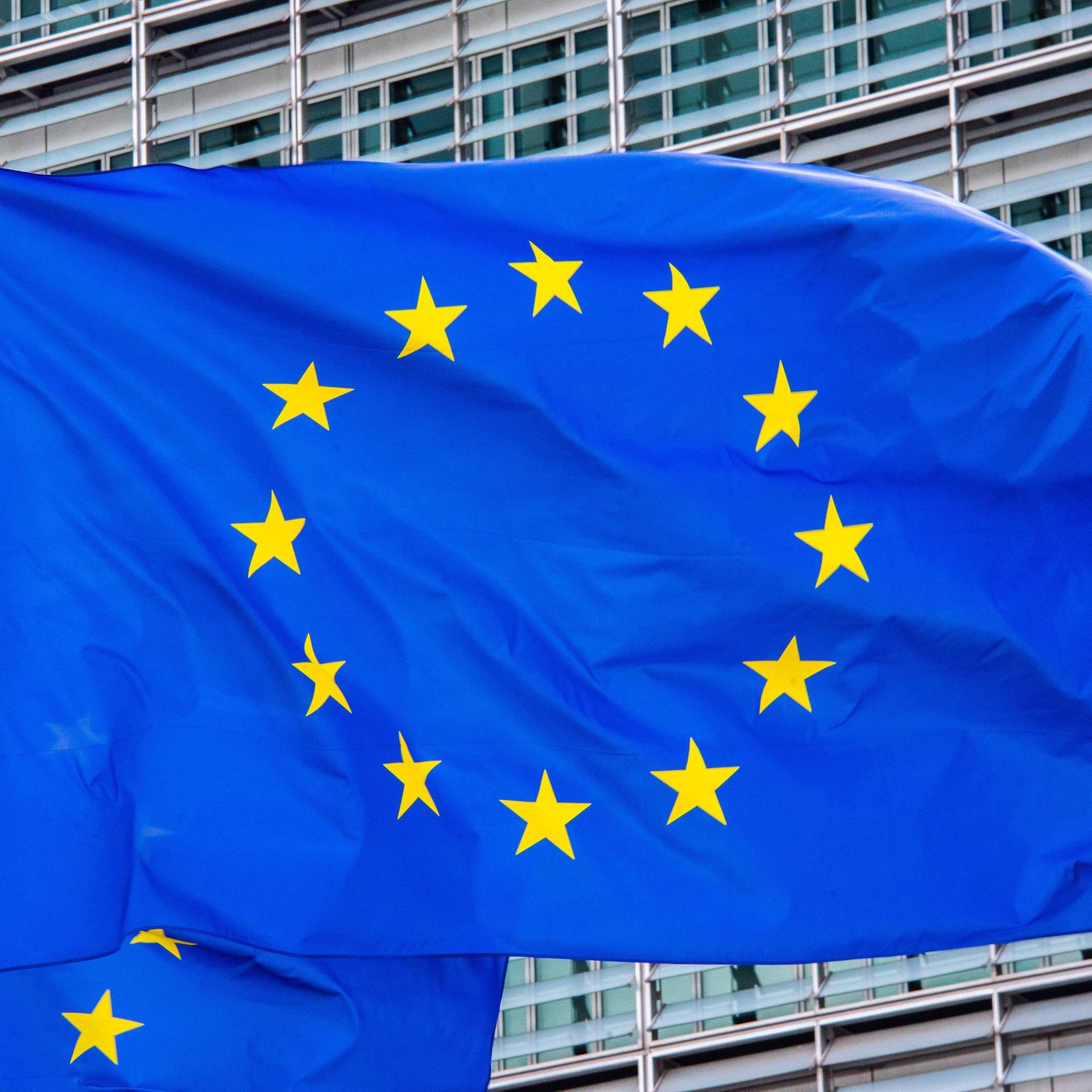 Die Fahnen der Europäischen Union wehen vor dem Sitz der EU-Kommission in Brüssel.