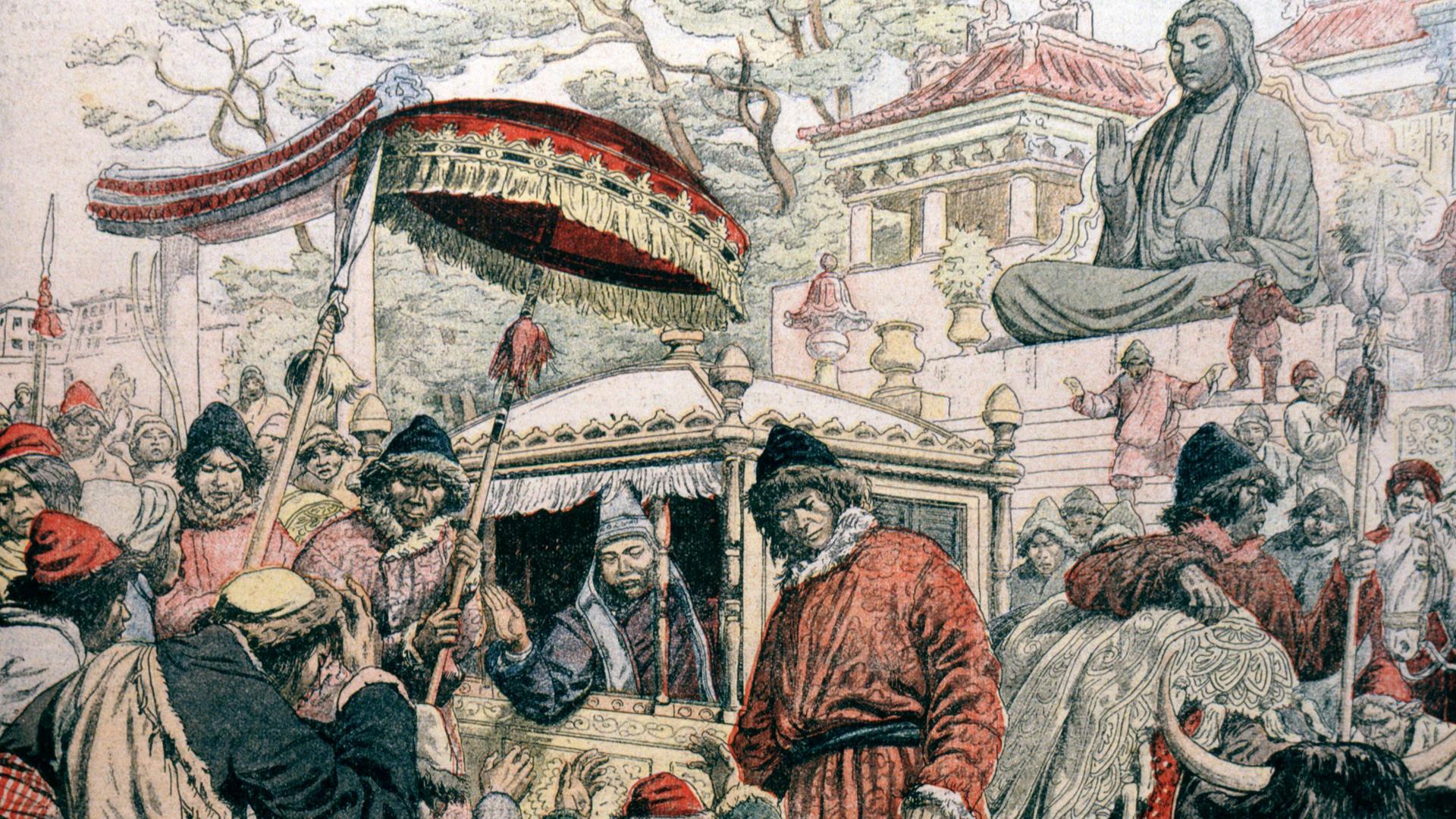 Die Flucht des Dalai Lama vor den britischen Truppen im Jahr 1904 Die Flucht des Dalai Lama vor den britischen Truppen im Jahr 1904