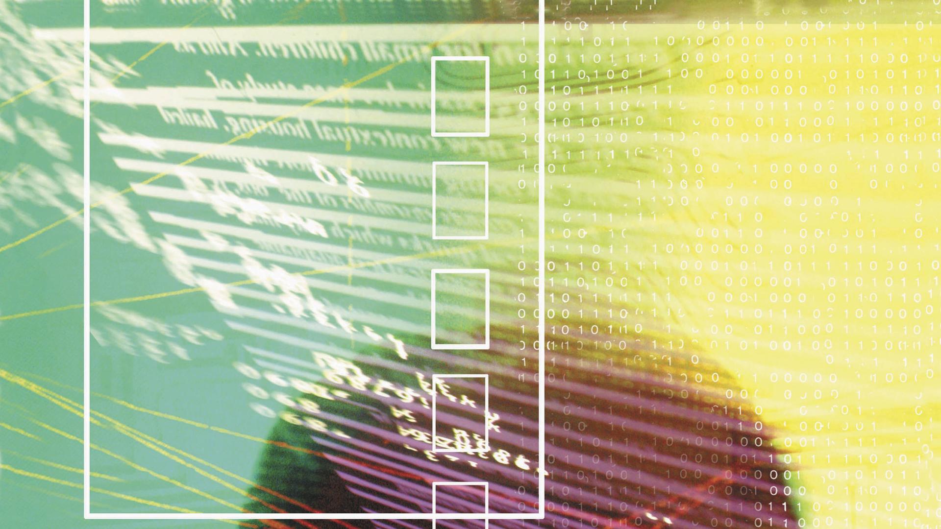 Kopf einer Frau wird überlagert von digitalen Daten. Illustration