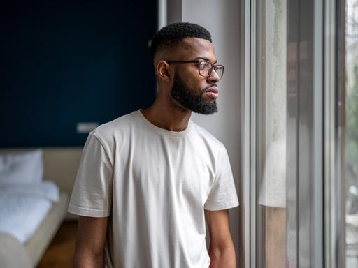 Ein Mann schaut nachdenklich aus dem Fenster