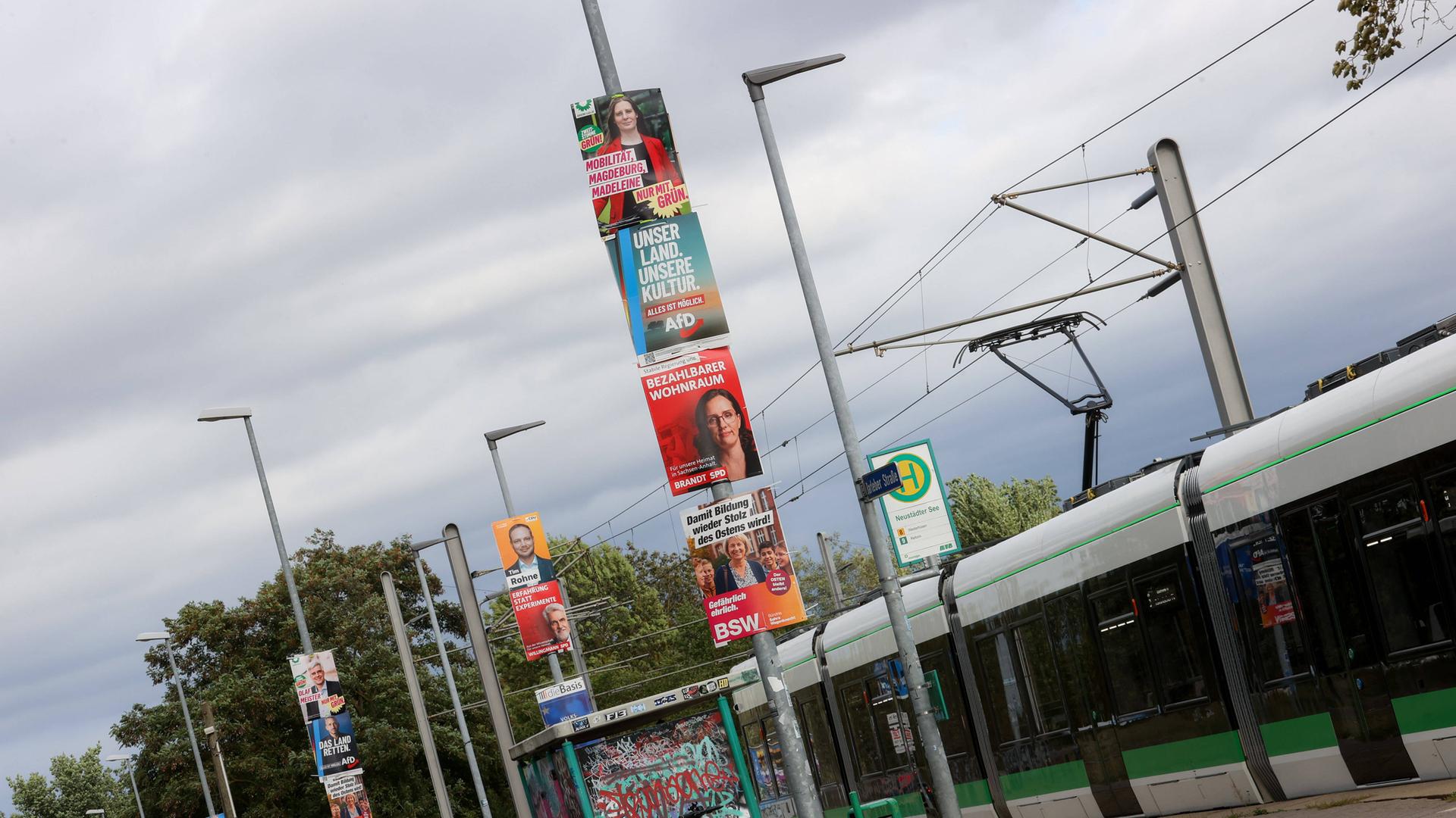 Wahlplakate im September 2026 in Magdeburg: Plakate der Alternative für Deutschland, AfD und dem Bündnis Sahra Wagenknecht, BSW. Magdeburg