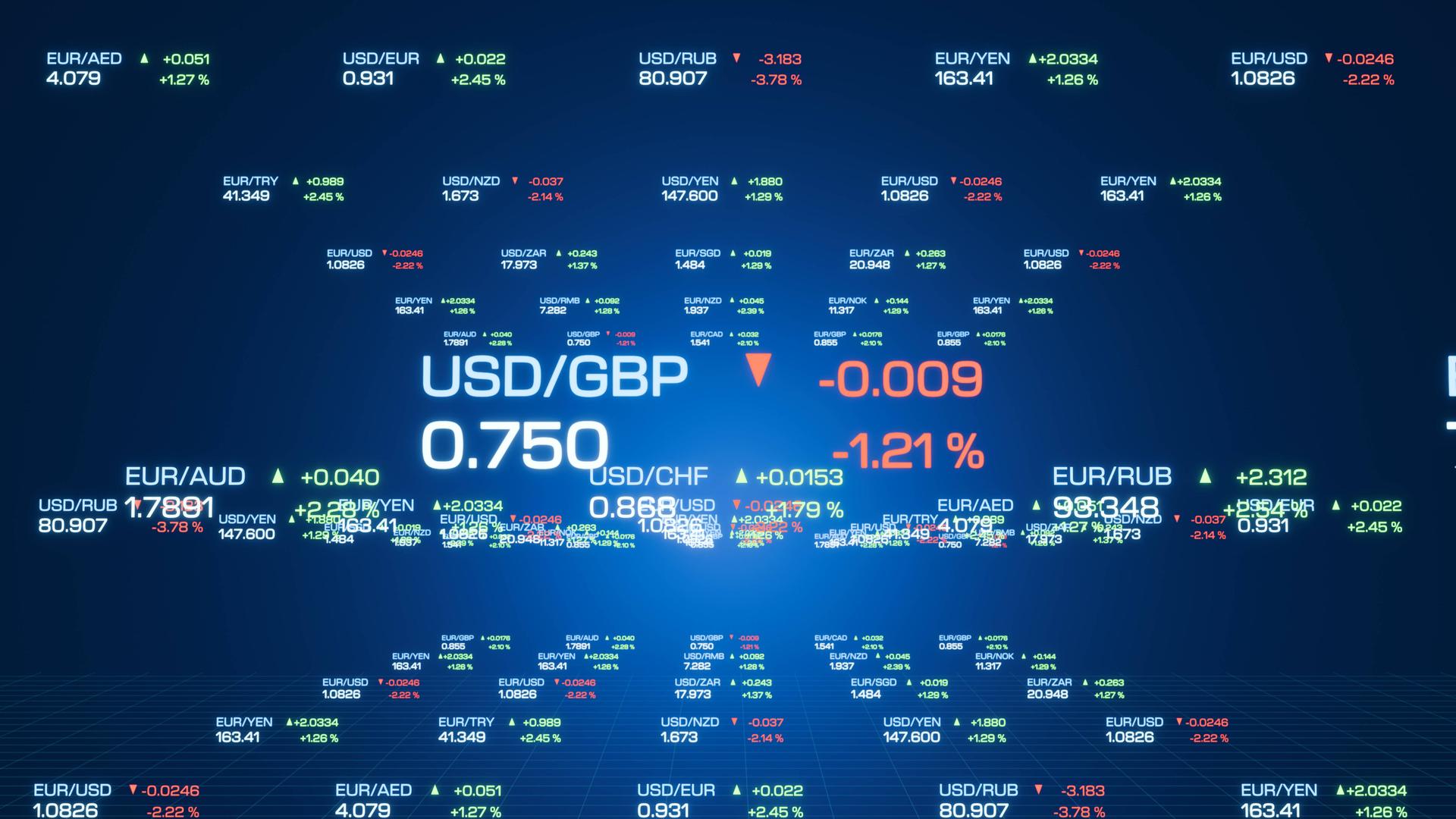 Abstrakte Börsendaten, fallender Wechselkurs des US-Dollars zum Britischen Pfund. Abstrakte Börsendaten, fallender Wechselkurs des US-Dollars zum Britischen Pfund.