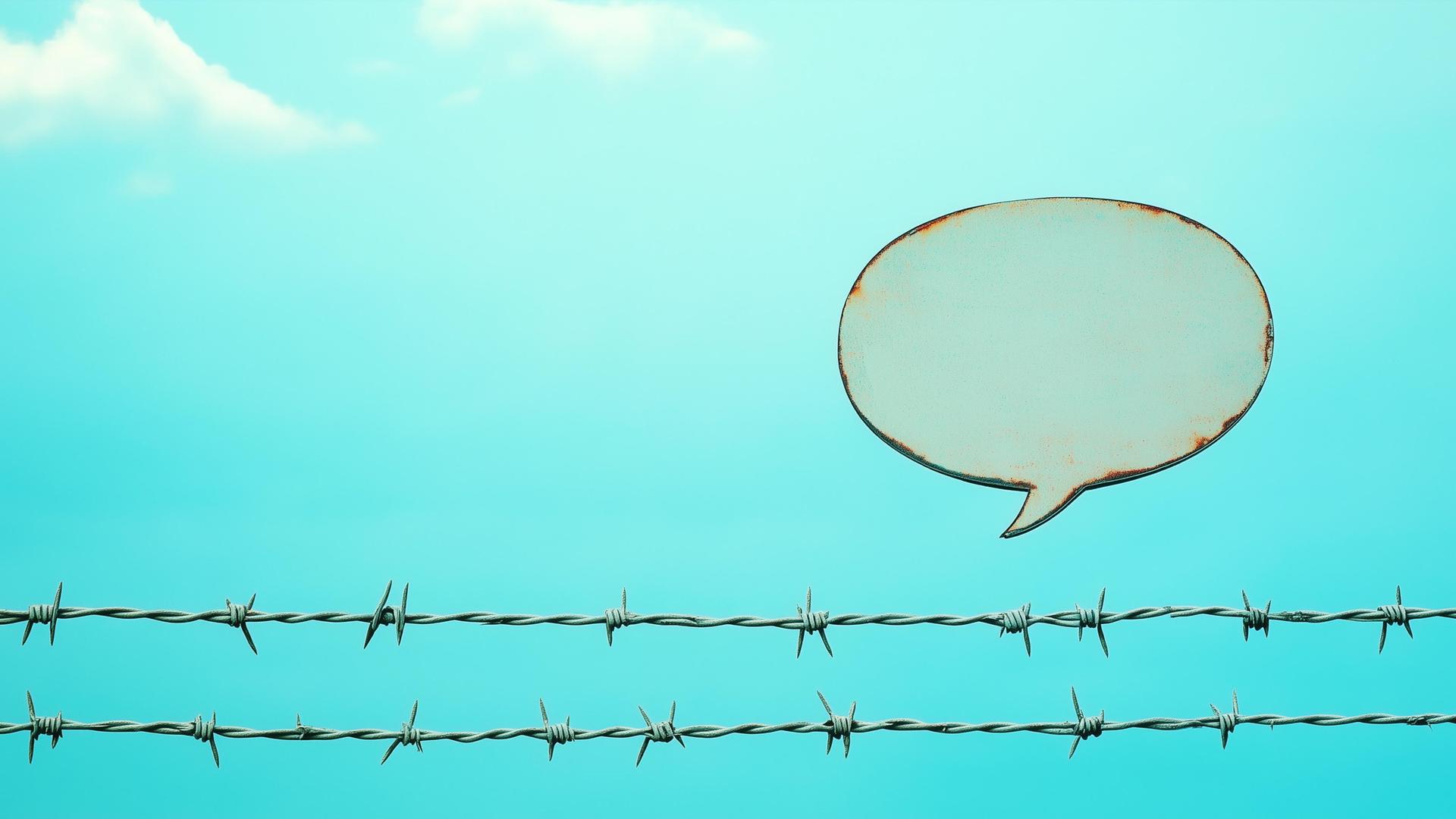 Sprechblase über Stacheldraht Sprechblase über Stacheldraht