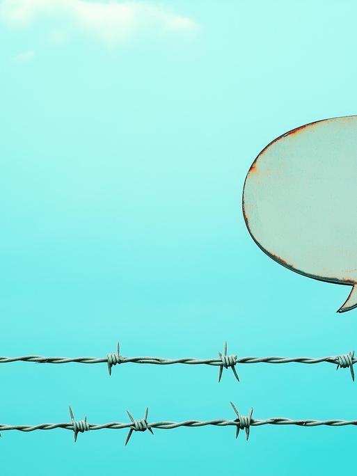 Sprechblase über Stacheldraht Sprechblase über Stacheldraht