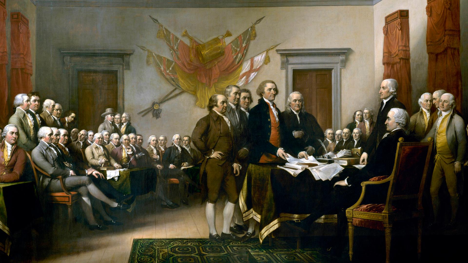 Das Gemälde von John Trumbull zeigt, wie die Unabhängigkeitserklärung dem Kontinentalkongress vorgelegt wird.