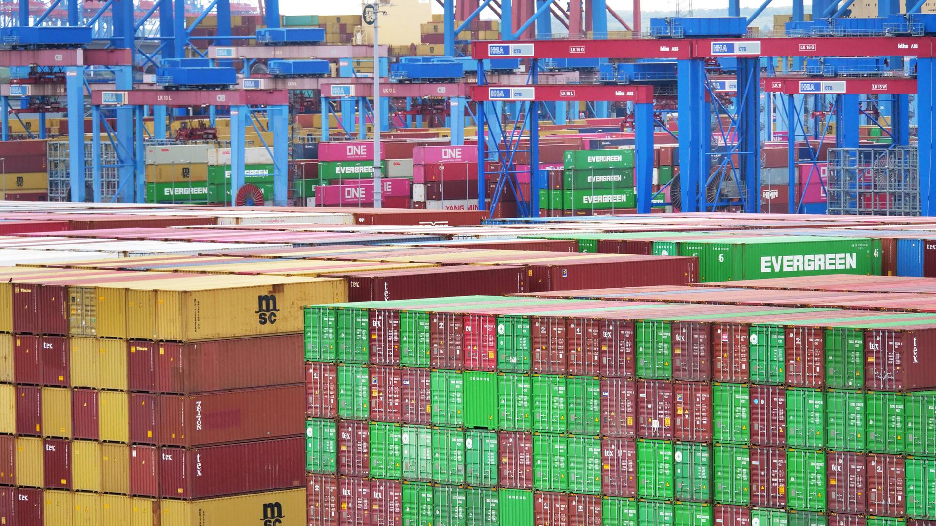 Verschiedenfarbige Container im Hamburger Hafen