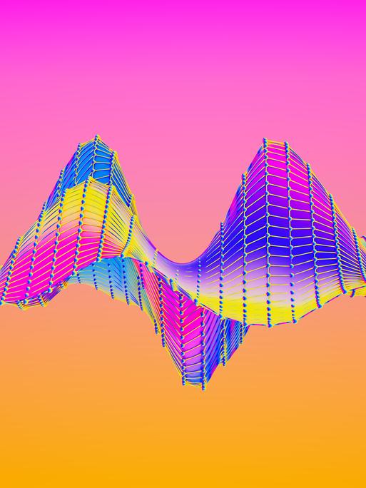 Digital erzeugtes Bild einer abstrakten mehrfarbigen Kurve einer Schallwelle auf farbigem Hintergrund.