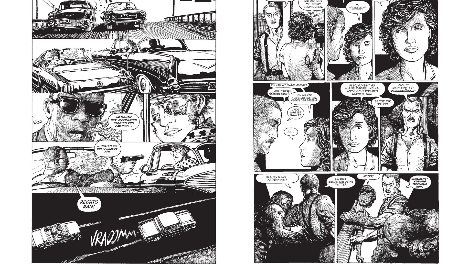 Abgebildet sind zwei Seiten aus dem Schwarzweiß-Comic "Monster" des US-Autors und Zeichners Barry Windsor-Smith. 