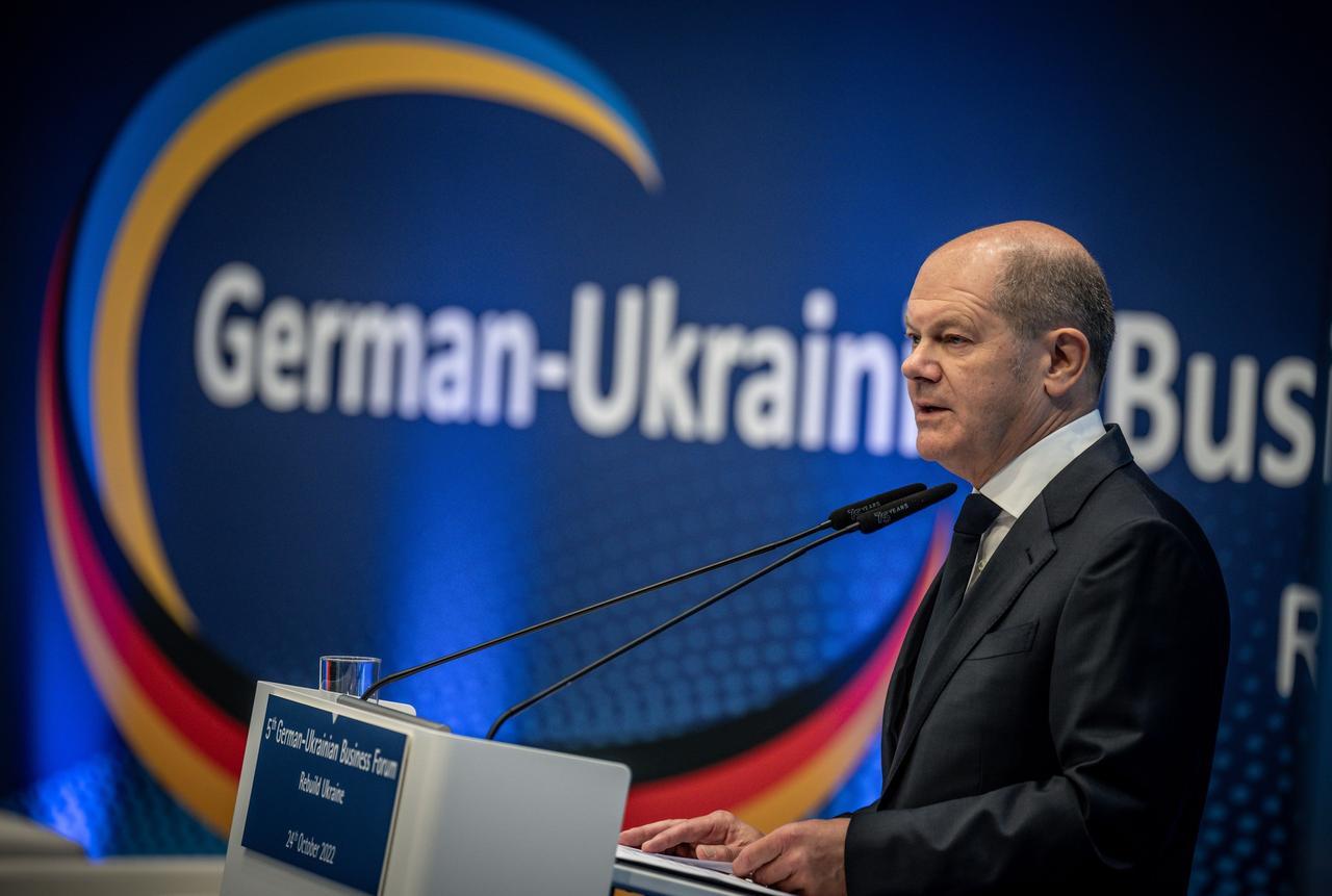 Berlin: Bundeskanzler Scholz spricht beim Deutsch-Ukrainischen Wirtschaftsforum "Rebuild Ukraine".