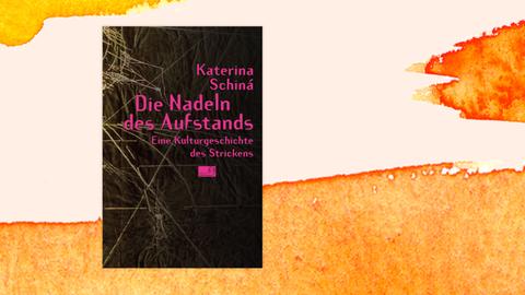 Buchcover vor Aquarellhintergrund: Das abstrakte Cover des Buchs "Die Nadeln des Aufstands" ist in Brauntönen gehalten, darauf steht in pinker Druckschrift der Buchtitel.